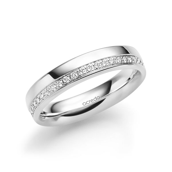 klassieke Memoire-trouwring in witgoud 14 kt. half gezet met in totaal 0,184 ct. Briljant tw/si van acredo
