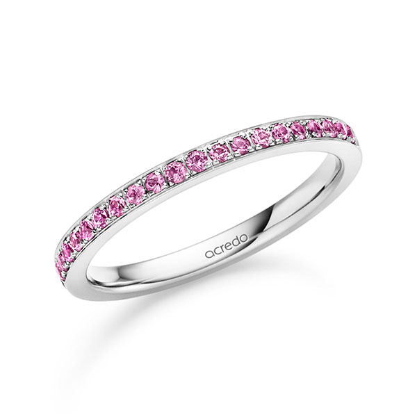 klassieke Memoire-trouwring in witgoud 14 kt. half gezet met in totaal 0,21 ct. Briljant saffier lichtroze van acredo