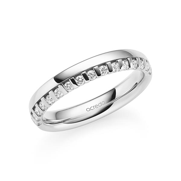klassieke Memoire-trouwring in witgoud 14 kt. half gezet met in totaal 0,225 ct. tw/si van acredo