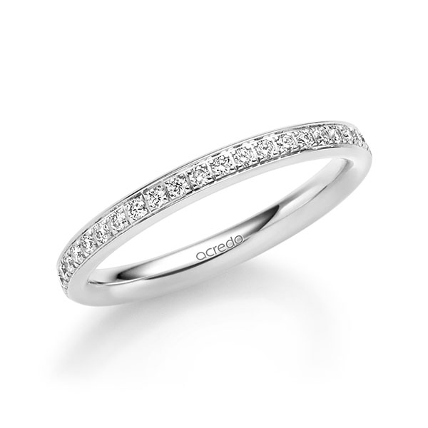 klassieke Memoire-trouwring in witgoud 14 kt. half gezet met in totaal 0,22 ct. Briljant tw/si van acredo