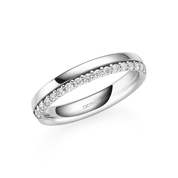 klassieke Memoire-trouwring in witgoud 14 kt. half gezet met in totaal 0,255 ct. tw/si van acredo