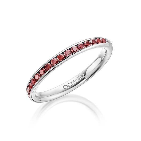 klassieke Memoire-trouwring in witgoud 14 kt. half gezet met in totaal 0,34 ct. Briljant Red Cherry van acredo