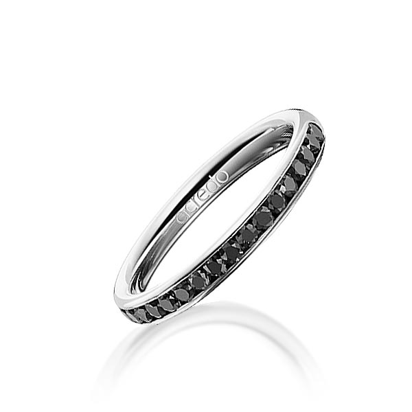 klassieke Memoire-trouwring in witgoud 14 kt. half gezet met in totaal 0,34 ct. Briljant Zwart van acredo