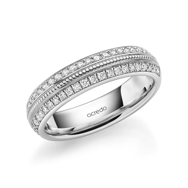 Klassieke Memoire-trouwring in witgoud 14 kt. half gezet met in totaal 0,384 ct. Briljant tw/si van acredo