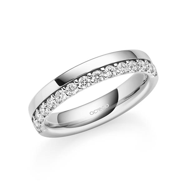 klassieke Memoire-trouwring in witgoud 14 kt. half gezet met in totaal 0,42 ct. tw/si van acredo
