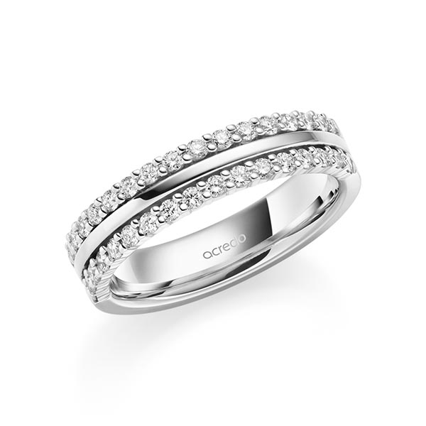 klassieke Memoire-trouwring in witgoud 14 kt. half gezet met in totaal 0,51 ct. tw/si van acredo