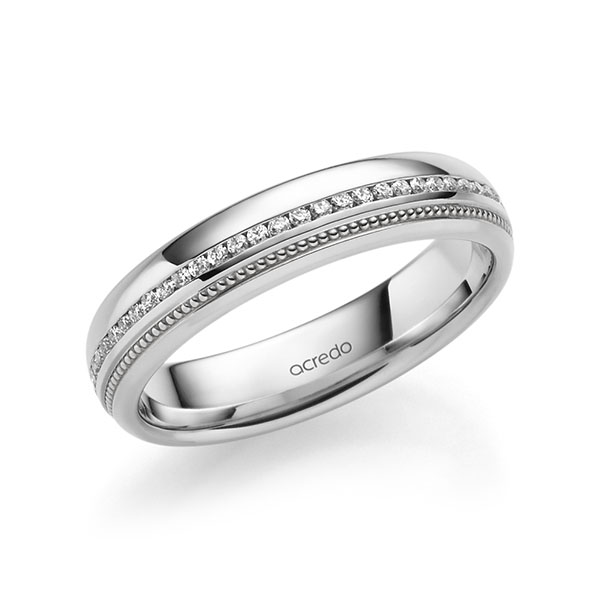 Klassieke Memoire-trouwring in witgoud 14 kt. volledig gezet met in totaal 0,285 ct. Briljant tw/si van acredo