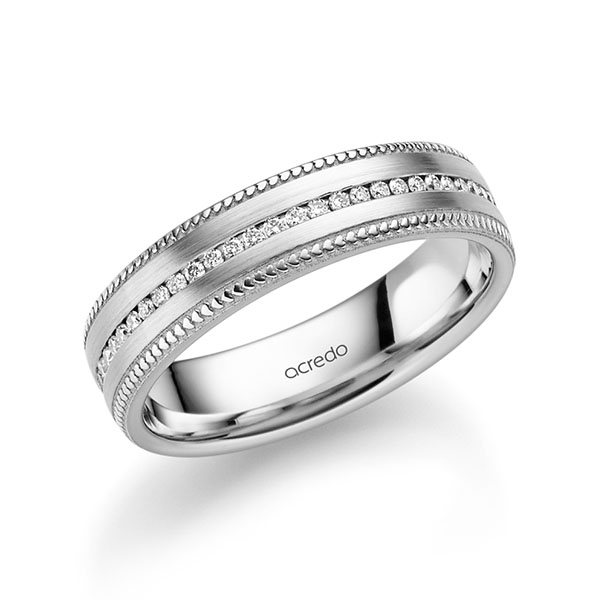 Klassieke Memoire-trouwring in witgoud 14 kt. volledig gezet met in totaal 0,28 ct. Briljant tw/si van acredo