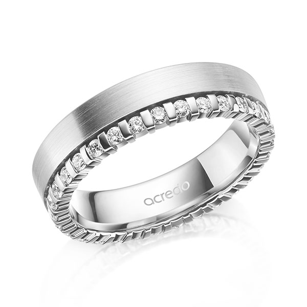 Klassieke Memoire-trouwring in witgoud 14 kt. volledig gezet met in totaal 0,465 ct. tw/si van acredo