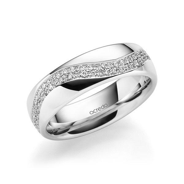 Klassieke Memoire-trouwring in witgoud 14 kt. volledig gezet met in totaal 0,56 ct. Briljant tw,vs van acredo