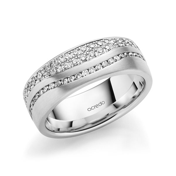 Klassieke Memoire-trouwring in witgoud 14 kt. volledig gezet met in totaal 1,085 ct. Briljant tw/si van acredo