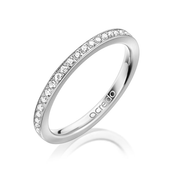 klassieke Memoire-trouwring in witgoud 18 kt. half gezet met in totaal 0,22 ct. Briljant tw/si van acredo