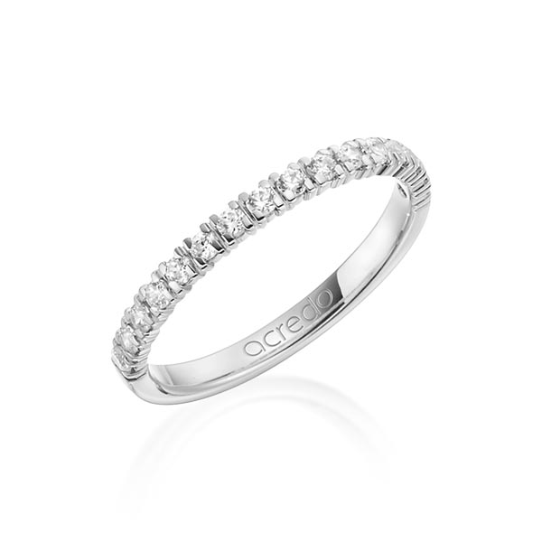 klassieke Memoire-trouwring in witgoud 18 kt. half gezet met in totaal 0,32 ct. Briljant tw/si van acredo