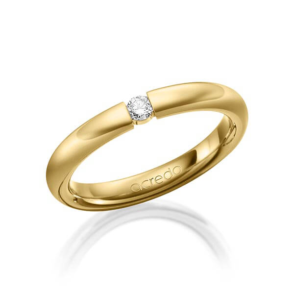 klassieke trouwring in buiten geelgoud 14 kt. , binnen geelgoud 14 kt. met in totaal 0,08 ct. Briljant tw/si van acredo