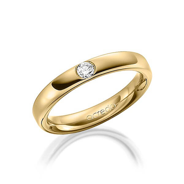 klassieke trouwring in buiten geelgoud 14 kt. , binnen geelgoud 14 kt. met in totaal 0,12 ct. Briljant tw/si van acredo