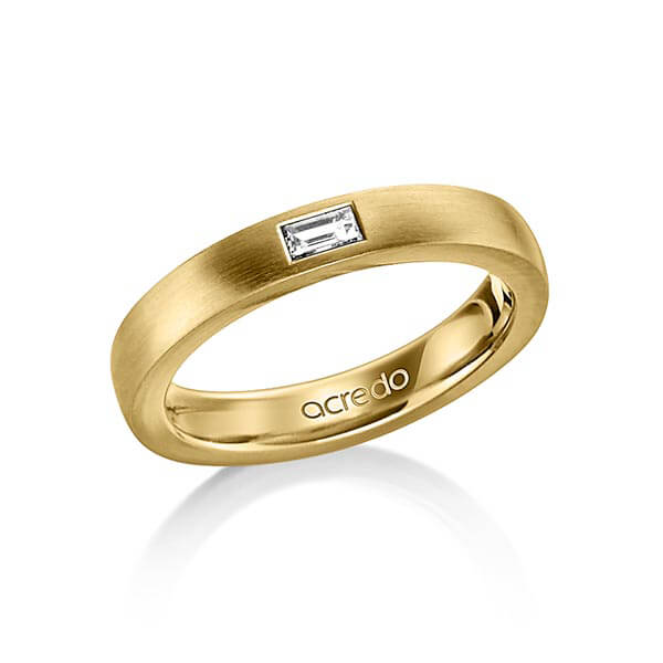 klassieke trouwring in buiten geelgoud 14 kt. , binnen geelgoud 14 kt. met in totaal 0,15 ct. Baguette-Diamant tw,vs van acredo