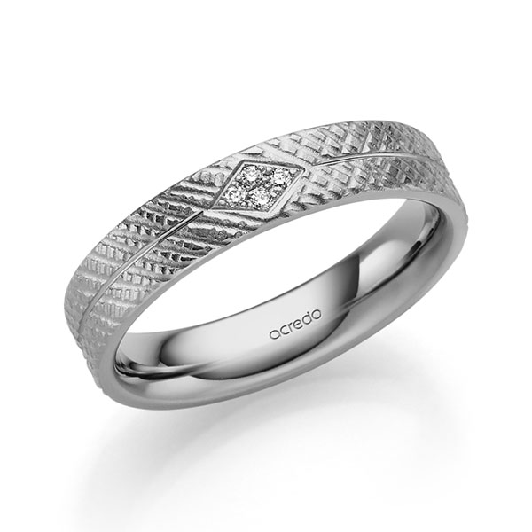 Klassieke trouwring in buiten grijsgoud 14 kt. , binnen grijsgoud 14 kt. met in totaal 0,032 ct. Briljant tw/si van acredo