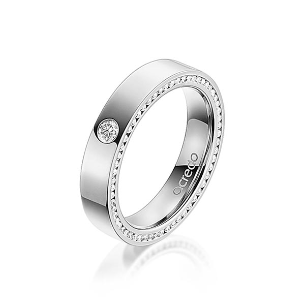 klassieke trouwring in buiten grijsgoud 14 kt. , binnen grijsgoud 14 kt. met in totaal 0,395 ct. Briljant tw/si van acredo