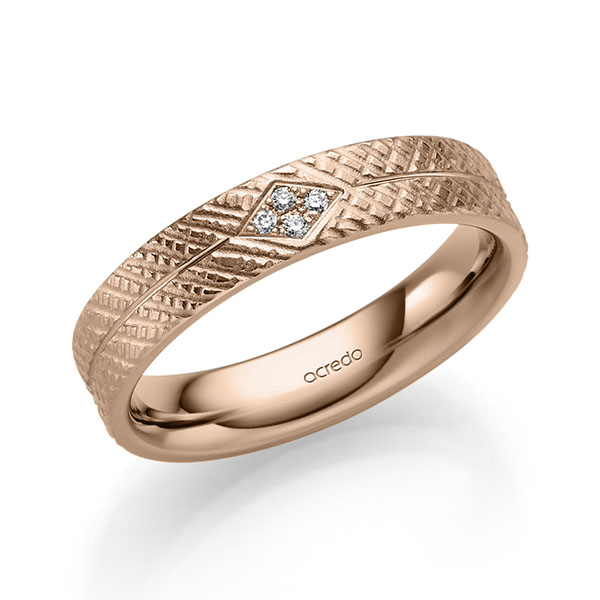 Klassieke trouwring in buiten roodgoud 14 kt. , binnen roodgoud 14 kt. met in totaal 0,032 ct. Briljant tw/si van acredo