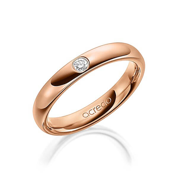 klassieke trouwring in buiten roodgoud 14 kt. , binnen roodgoud 14 kt. met in totaal 0,06 ct. Briljant tw/si van acredo