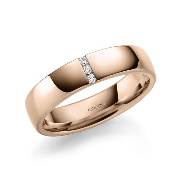 klassieke trouwring in buiten roodgoud 14 kt. , binnen roodgoud 14 kt. met in totaal 0,06 ct. Briljant tw/si van acredo
