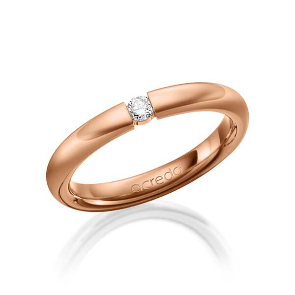 klassieke trouwring in buiten roodgoud 14 kt. , binnen roodgoud 14 kt. met in totaal 0,08 ct. Briljant tw/si van acredo
