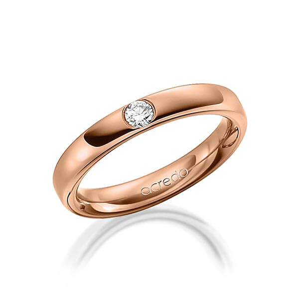 klassieke trouwring in buiten roodgoud 14 kt. , binnen roodgoud 14 kt. met in totaal 0,12 ct. Briljant tw/si van acredo