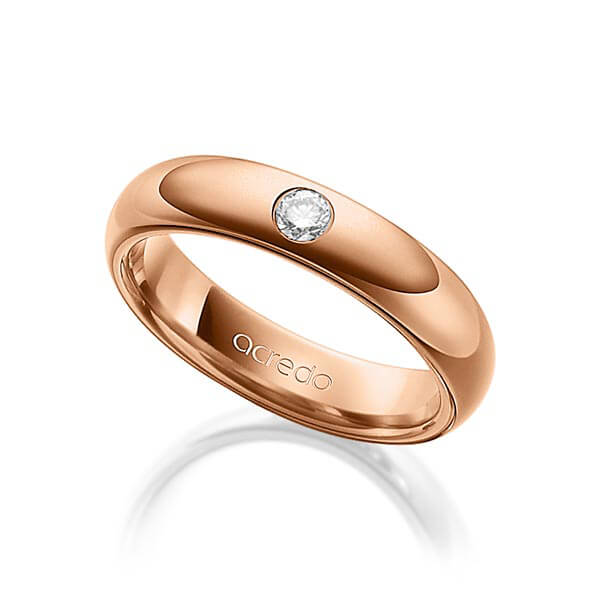 klassieke trouwring in buiten roodgoud 14 kt. , binnen roodgoud 14 kt. met in totaal 0,1 ct. Briljant tw/si van acredo