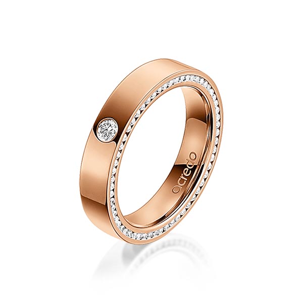 klassieke trouwring in buiten roodgoud 14 kt. , binnen roodgoud 14 kt. met in totaal 0,395 ct. Briljant tw/si van acredo
