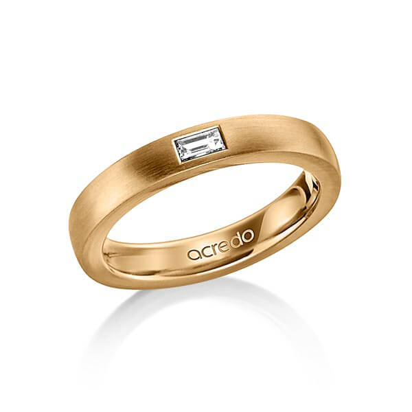 klassieke trouwring in buiten roségoud 14 kt. , binnen roségoud 14 kt. met in totaal 0,15 ct. Baguette-Diamant tw,vs van acredo