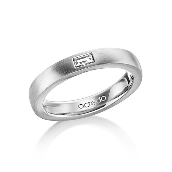 klassieke trouwring in buiten witgoud 14 kt. , binnen witgoud 14 kt. met in totaal 0,15 ct. Baguette-Diamant tw,vs van acredo