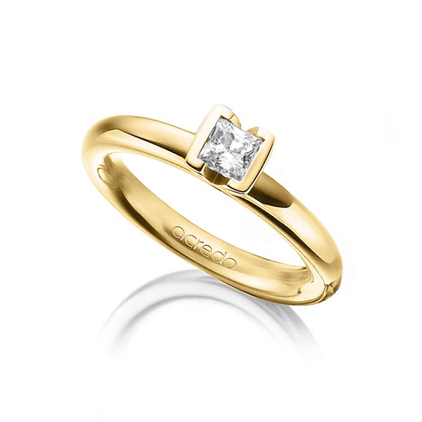 klassieke trouwring in geelgoud 14 kt. met 0,4 ct. Princess-Diamant tw,vs van acredo