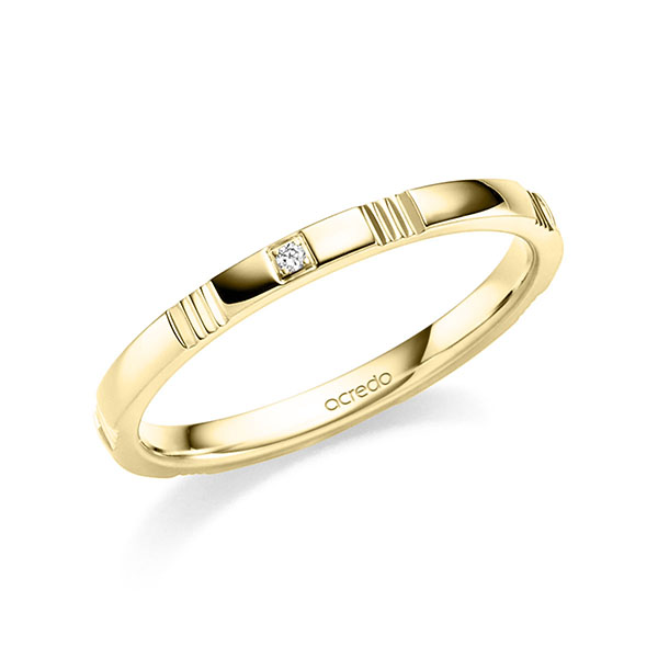 Klassieke trouwring in geelgoud 14 kt. met in totaal 0,008 ct. Briljant tw,vs van acredo