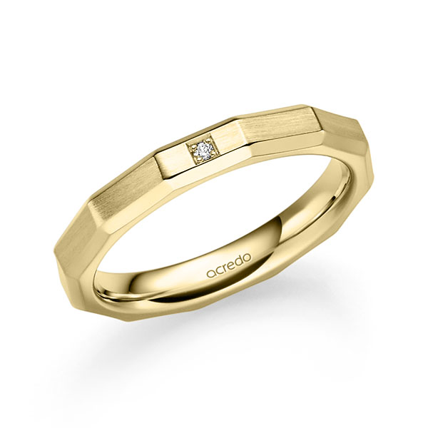Klassieke trouwring in geelgoud 14 kt. met in totaal 0,008 ct. Briljant tw/si van acredo