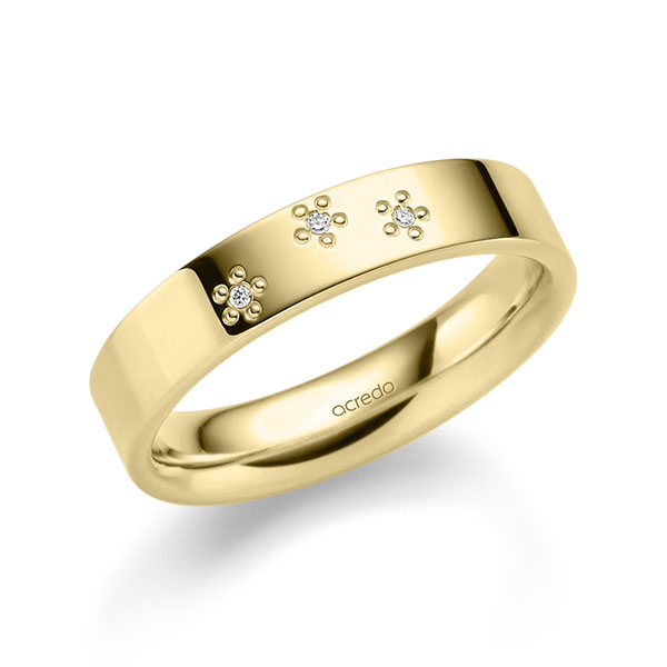 klassieke trouwring in geelgoud 14 kt. met in totaal 0,015 ct. Briljant tw/si van acredo