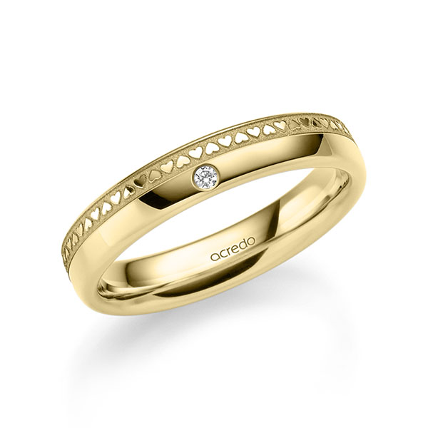 Klassieke trouwring in geelgoud 14 kt. met in totaal 0,01 ct. Briljant tw/si van acredo