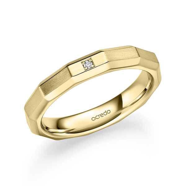 Klassieke trouwring in geelgoud 14 kt. met in totaal 0,01 ct. Briljant tw/si van acredo