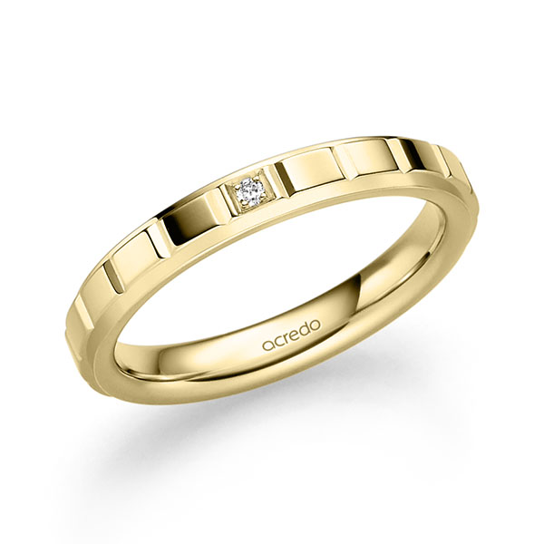 Klassieke trouwring in geelgoud 14 kt. met in totaal 0,01 ct. Briljant tw/si van acredo