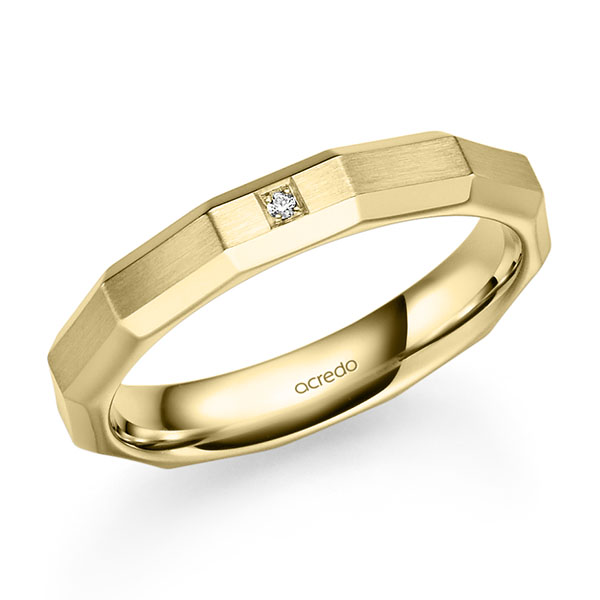 Klassieke trouwring in geelgoud 14 kt. met in totaal 0,01 ct. Briljant tw/si van acredo