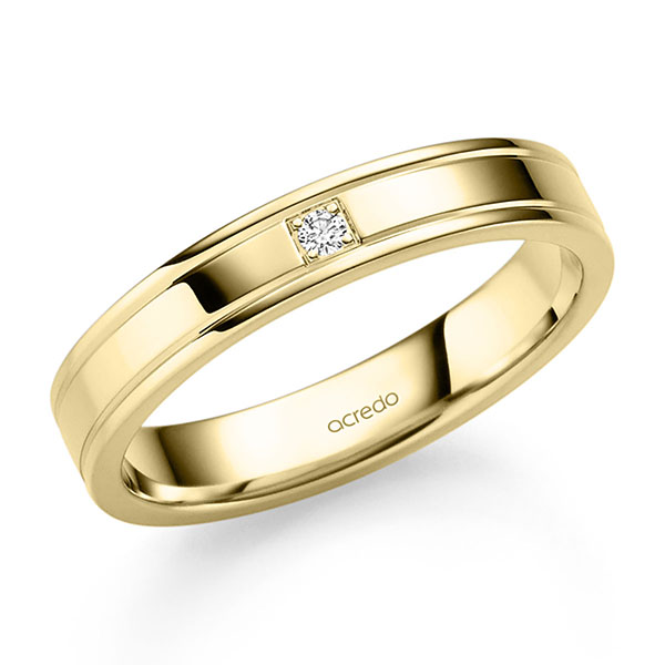 Klassieke trouwring in geelgoud 14 kt. met in totaal 0,025 ct. Briljant tw/si van acredo
