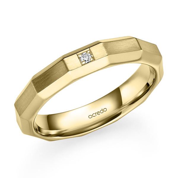 Klassieke trouwring in geelgoud 14 kt. met in totaal 0,02 ct. Briljant tw/si van acredo