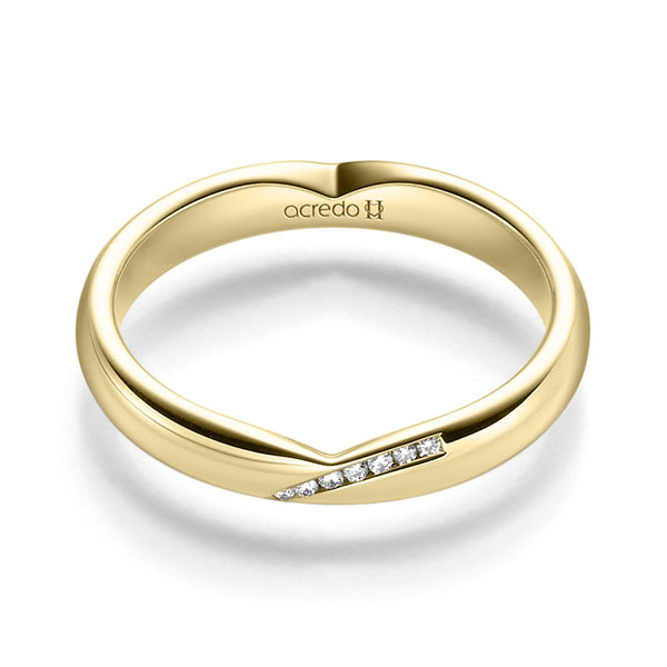 Klassieke trouwring in geelgoud 14 kt. met in totaal 0,035 ct. Briljant tw/si van acredo