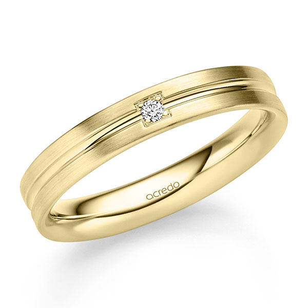 Klassieke trouwring in geelgoud 14 kt. met in totaal 0,03 ct. Briljant tw/si van acredo - S-1322-4