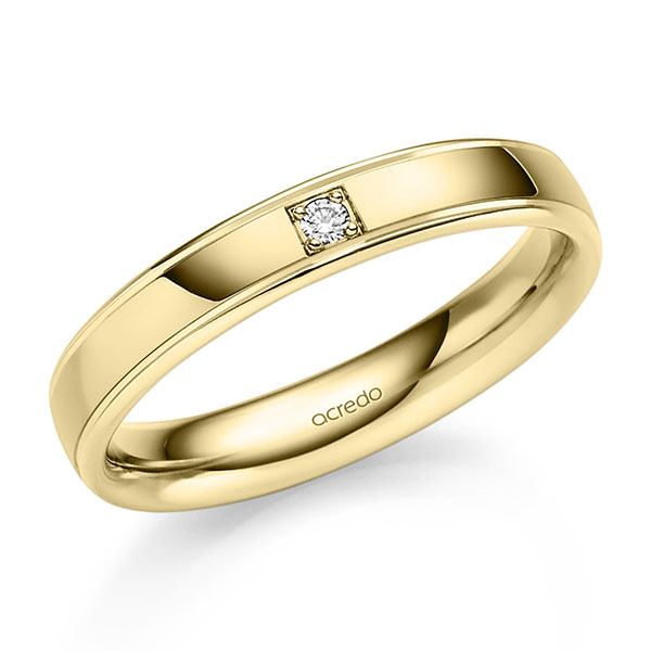 Klassieke trouwring in geelgoud 14 kt. met in totaal 0,03 ct. Briljant tw/si van acredo