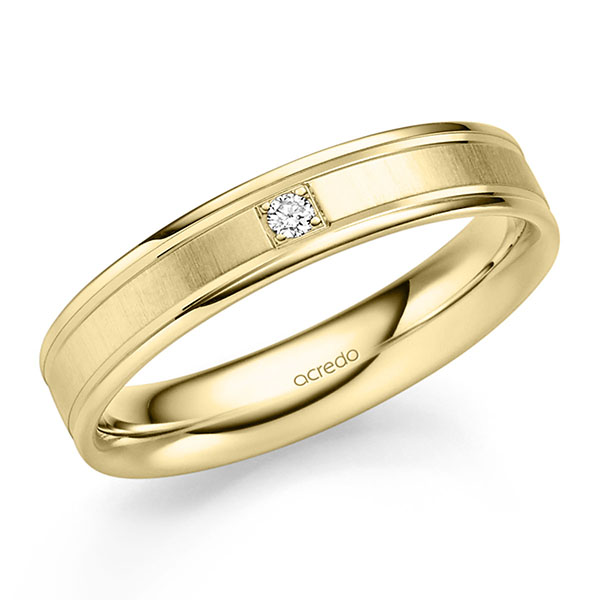 Klassieke trouwring in geelgoud 14 kt. met in totaal 0,03 ct. Briljant tw/si van acredo - S-1332-4