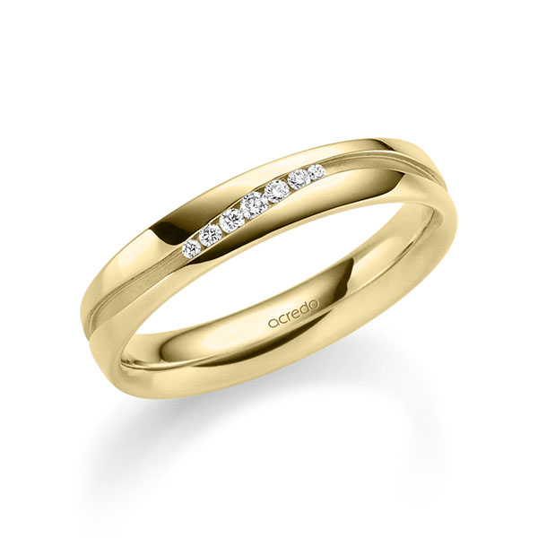 klassieke trouwring in geelgoud 14 kt. met in totaal 0,063 ct. Briljant tw/si van acredo