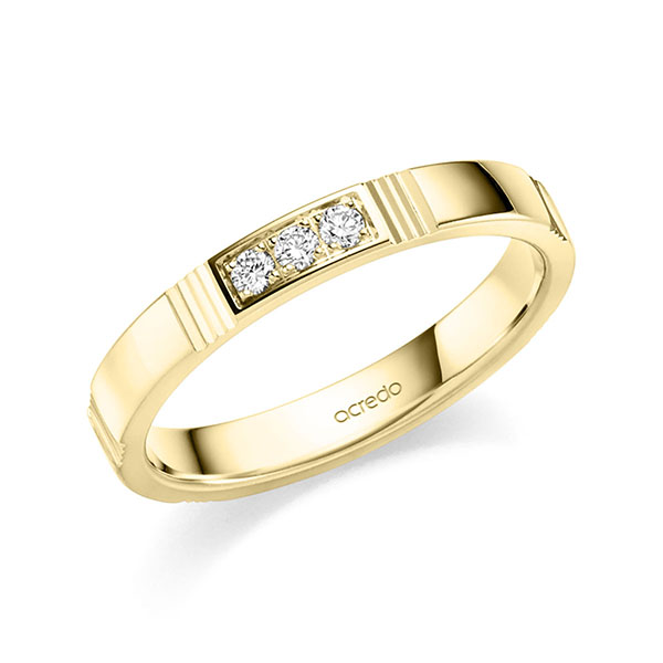 Klassieke trouwring in geelgoud 14 kt. met in totaal 0,075 ct. Briljant tw,vs van acredo