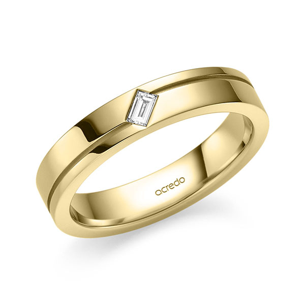 Klassieke trouwring in geelgoud 14 kt. met in totaal 0,08 ct. Baguette-Diamant tw,vs van acredo
