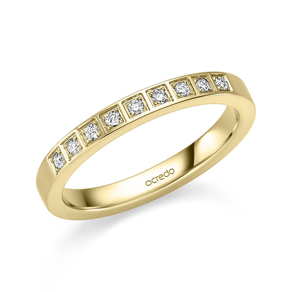 klassieke trouwring in geelgoud 14 kt. met in totaal 0,135 ct. Briljant tw,vs van acredo
