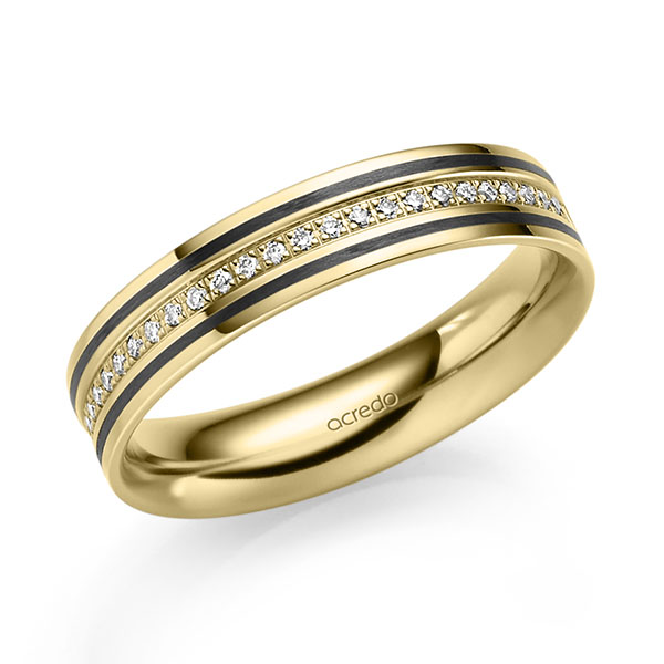 Klassieke trouwring in geelgoud 14 kt. met in totaal 0,135 ct. Briljant tw/si van acredo - S-1303-9
